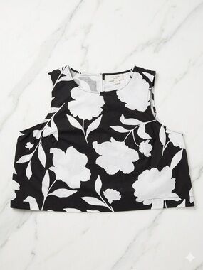 Kate Spade x Target Floral Crop Tank Top Black White XL Classic Rose Shell EUC